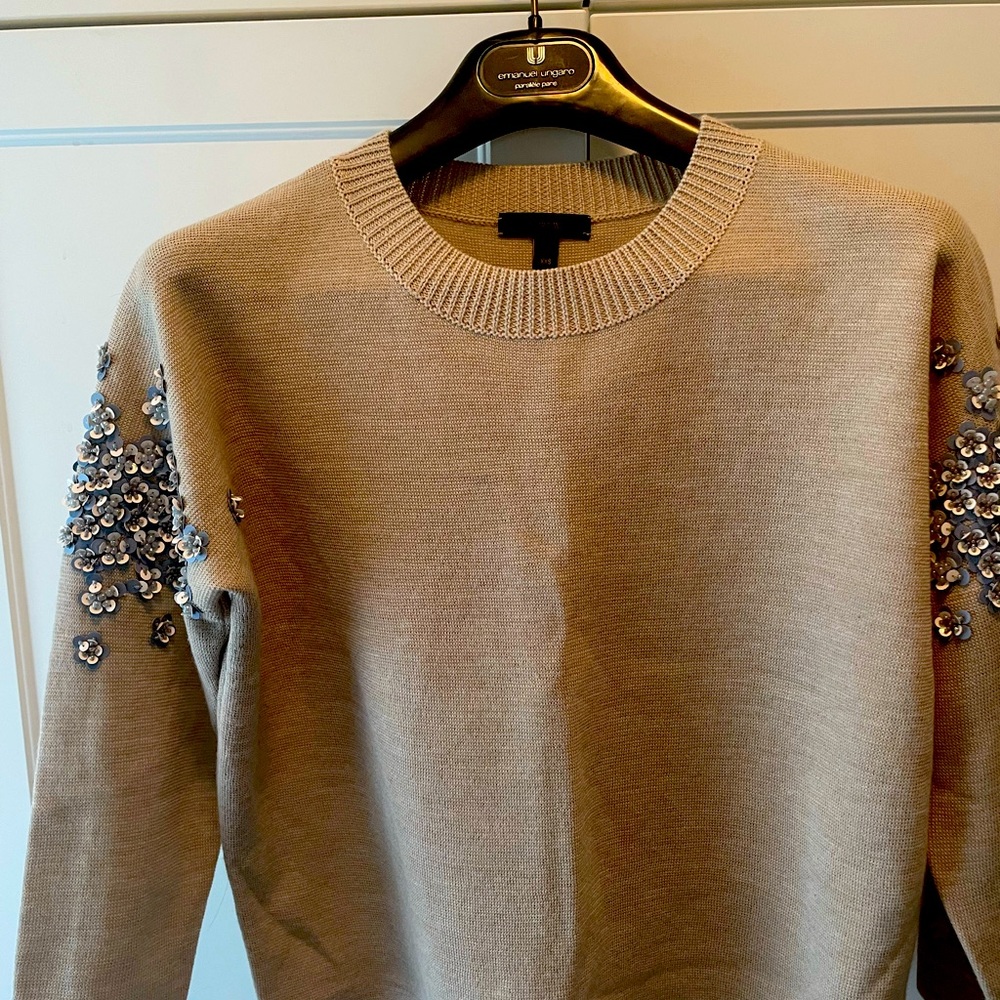 JCrew cropped merino wool sweater with jewel sleeve detail